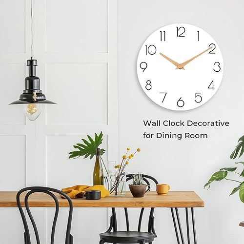 Miniatura 6 de Reloj de pared, 10 pulgadas, de madera, silencioso, sin tictac, decorativo, funciona con pilas, para dormitorio, cocina, hogar, sala de estar,
