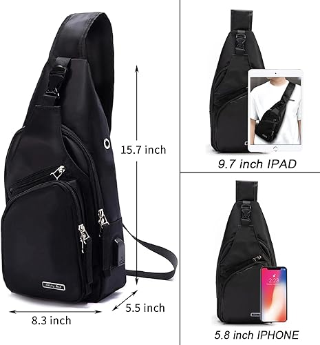 Miniatura 5 de Bolso bandolera para hombre resistente al agua para hombro pecho mochila con puerto de carga USB Clásico Negro, Negro (Pequeño), Azul oscuro, Azul