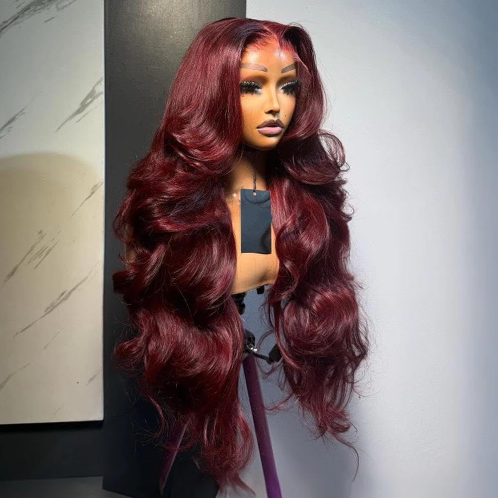 Haarpflege Rot Burgund Farbe Lose Welle 13X4 Full HD Spitze Frontal Glueless Perücke Für Frauen Vorgezupft Hitzebeständige Faser