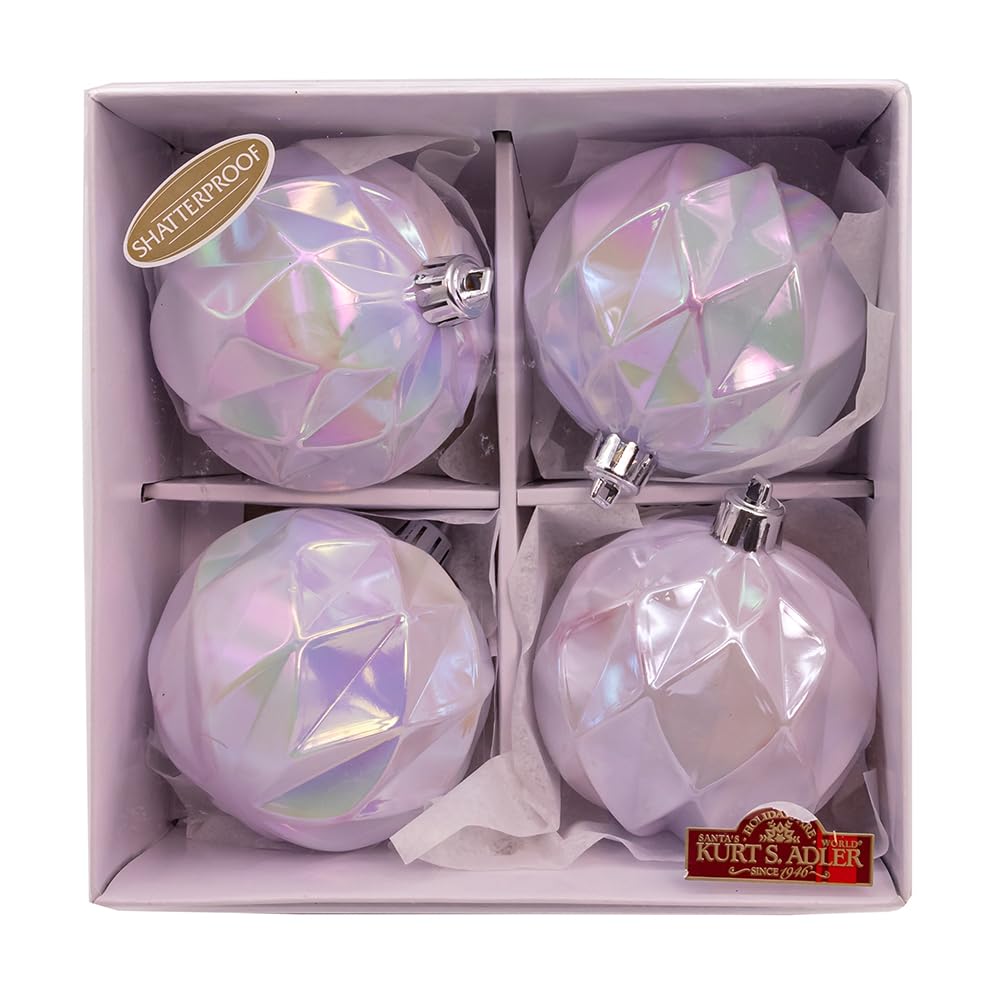 Boules de diamant irisées Kurt Adler suspension sapin Noël incassable 80mm lot de 4