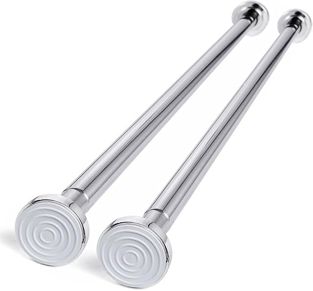 Stainless Steel Curtain Rod (125-220CM) - Extendable Anti-Rust Shower Curtain Tension Rod - Telescopic Non-Slip Bath Closet Hanging Pole Rail Rod for Bathroom Kitchen without Drilling & Screw