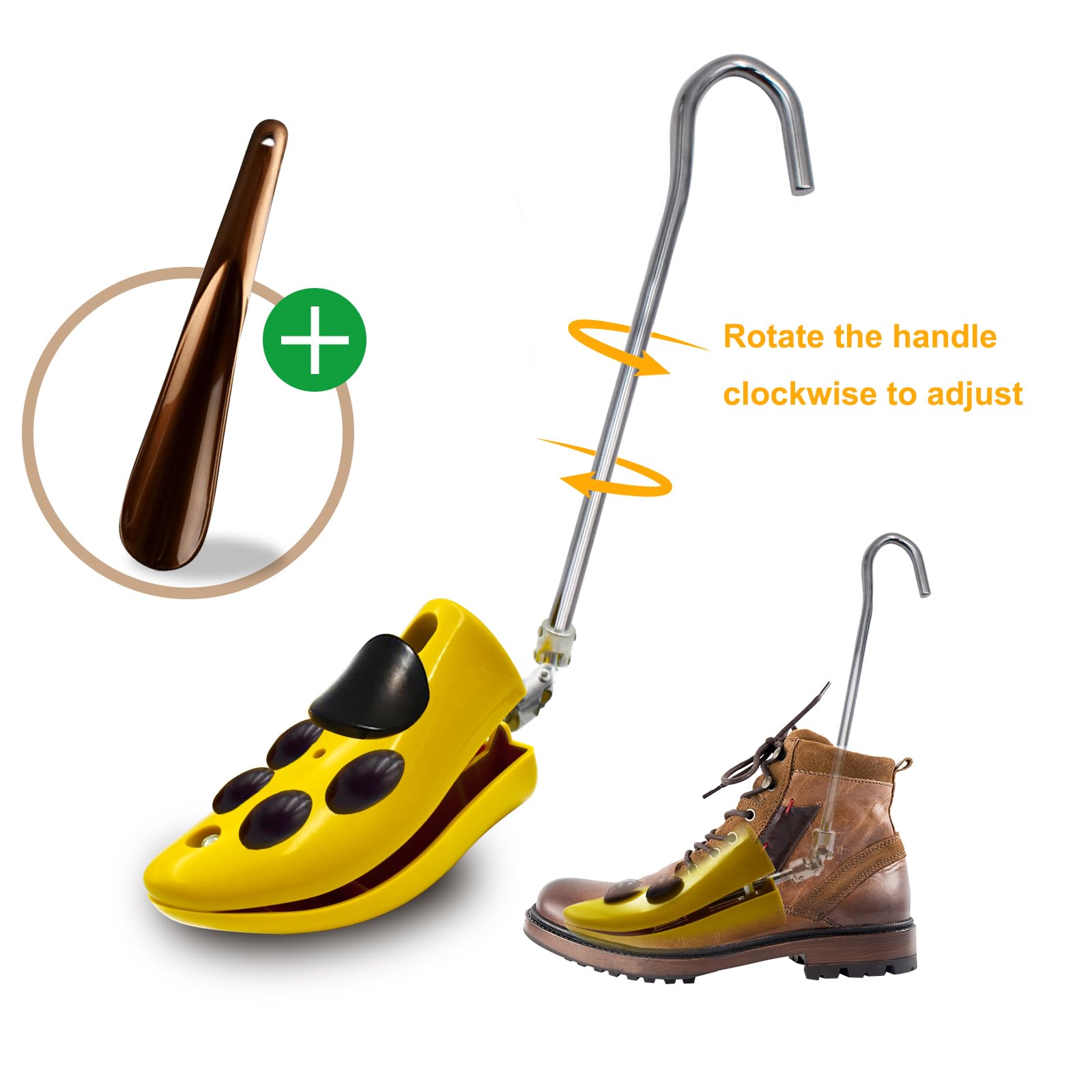 Estiradores de botas para botas de vaquero, paquete de 2 estiradores ajustables para botas de hombre y mujer, pies gruesos y anchos, talla 7.5-13, Amarillo, 7.5-13''