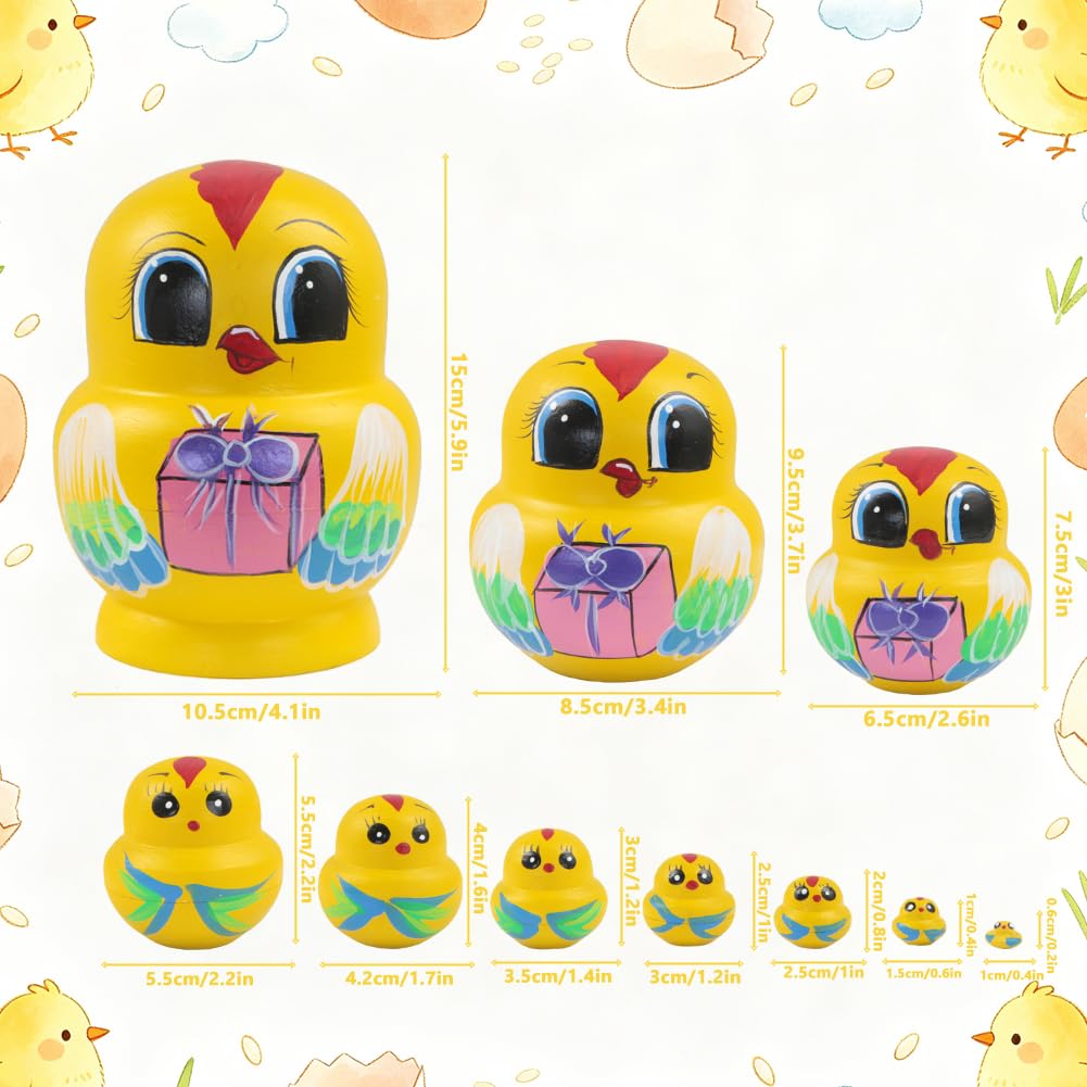 10 x russische Puppen aus Holz, gelbe Hühner, Bauernhahn, traditioneller Matroschka-Puppen, stapelbar, für Kinder, Ostern