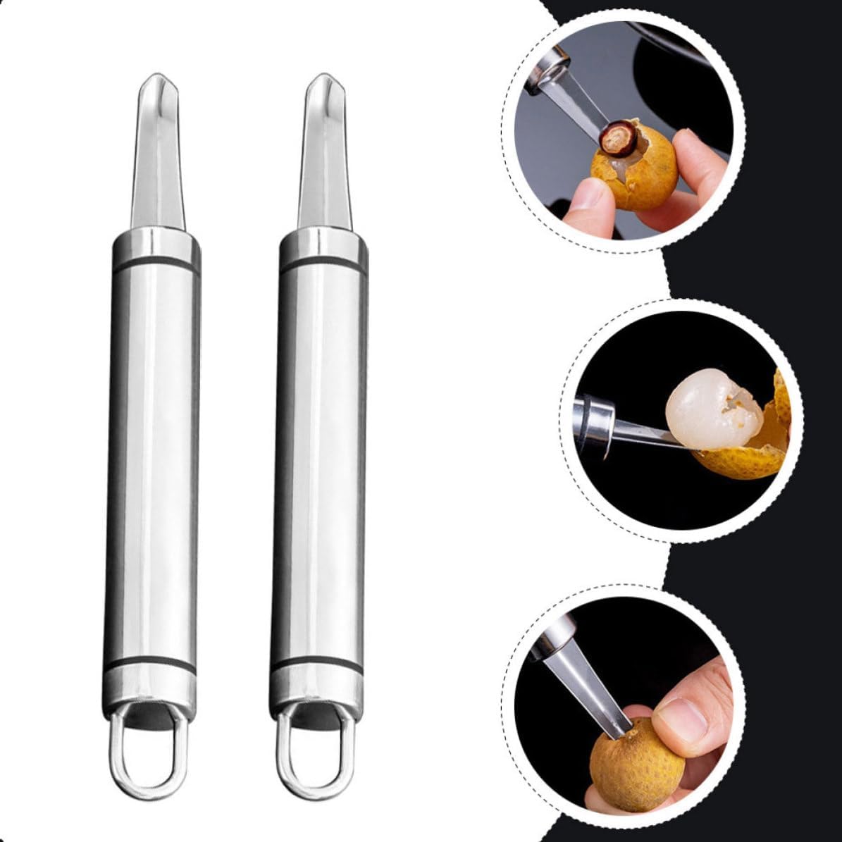 Portable Longan Corer Fruit Pitter 2pcs Stainless Steel