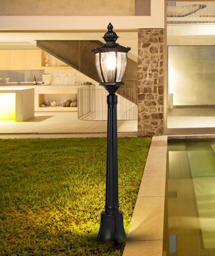Creative Outdoor Lawn Light Waterproof European Garden Villa Landscape Grass High Pole Community Aluminum Glass E27 Stigma Floor Lamp Street,Black-170cm (Black 210cm)