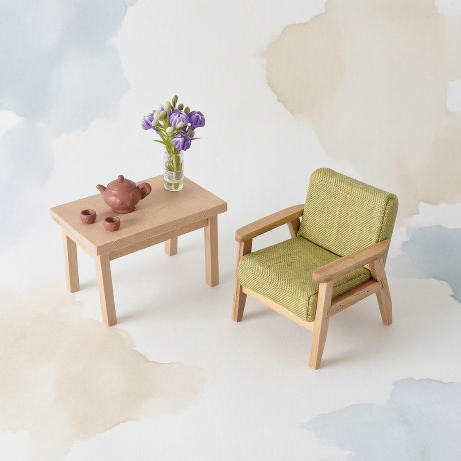 rockible 6 Pezzi Mobili per Casa Delle Bambole | Imbottito, Salotto in Miniatura con Accessori, Realistico, Poltrona in Miniatura con Tavolo, per Diorama, Collezionisti