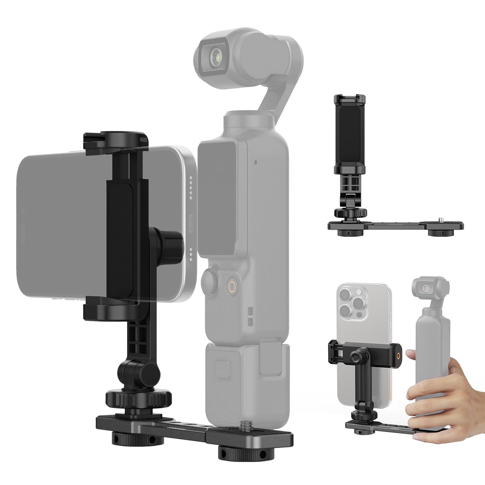 NEEWER Supporto Telefono Compatibile con DJI Osmo Pocket 4 & Pocket 3, Accessori Espansione Portatelefono con Filetto 1/4" per Treppiede e Asta di Prolunga, Cold Shoe per Mini Luce Video Mic, AC021