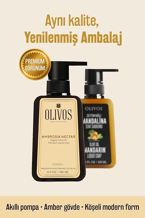 Olivos Zeytinyağlı Mandalina Sıvı Sabun - Doğal ve Ferahlatıcı Koku, Paraben, SLS, Sülfat İçermez, 500ml (4X500 ML, Mandalina)