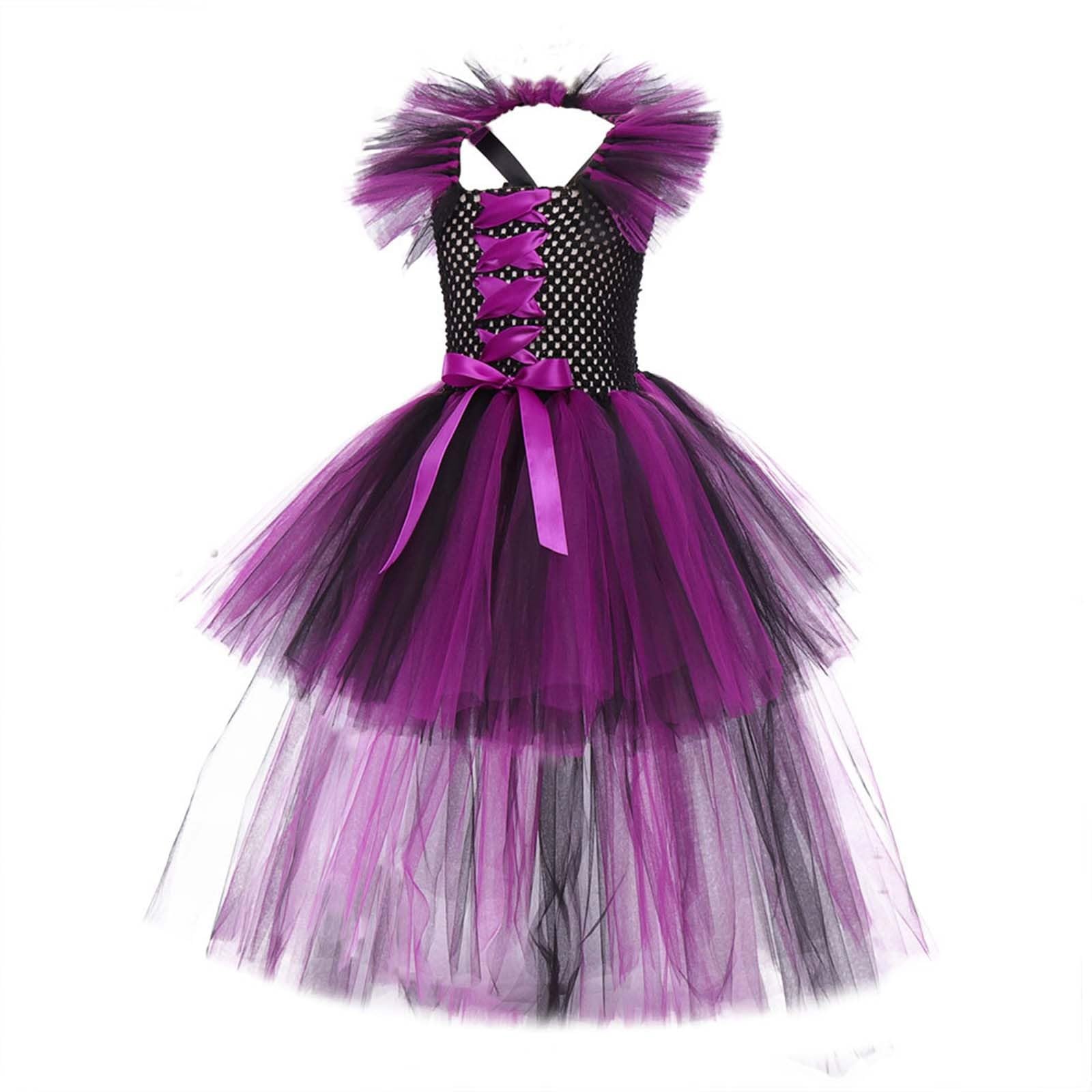 Genérico Disfraz Halloween NiñA 4 AñOs - Disfraz de cosplay gótico, elegante vestido con cordones y falda acampanada para fiesta de Halloween, atuendo de bruja