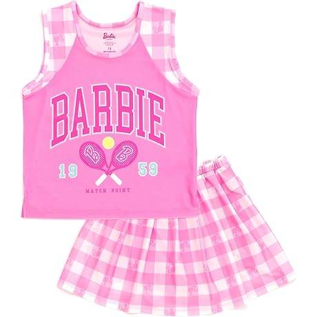 Girls Barbie Tank Top and Pleated Skort Outfit Set