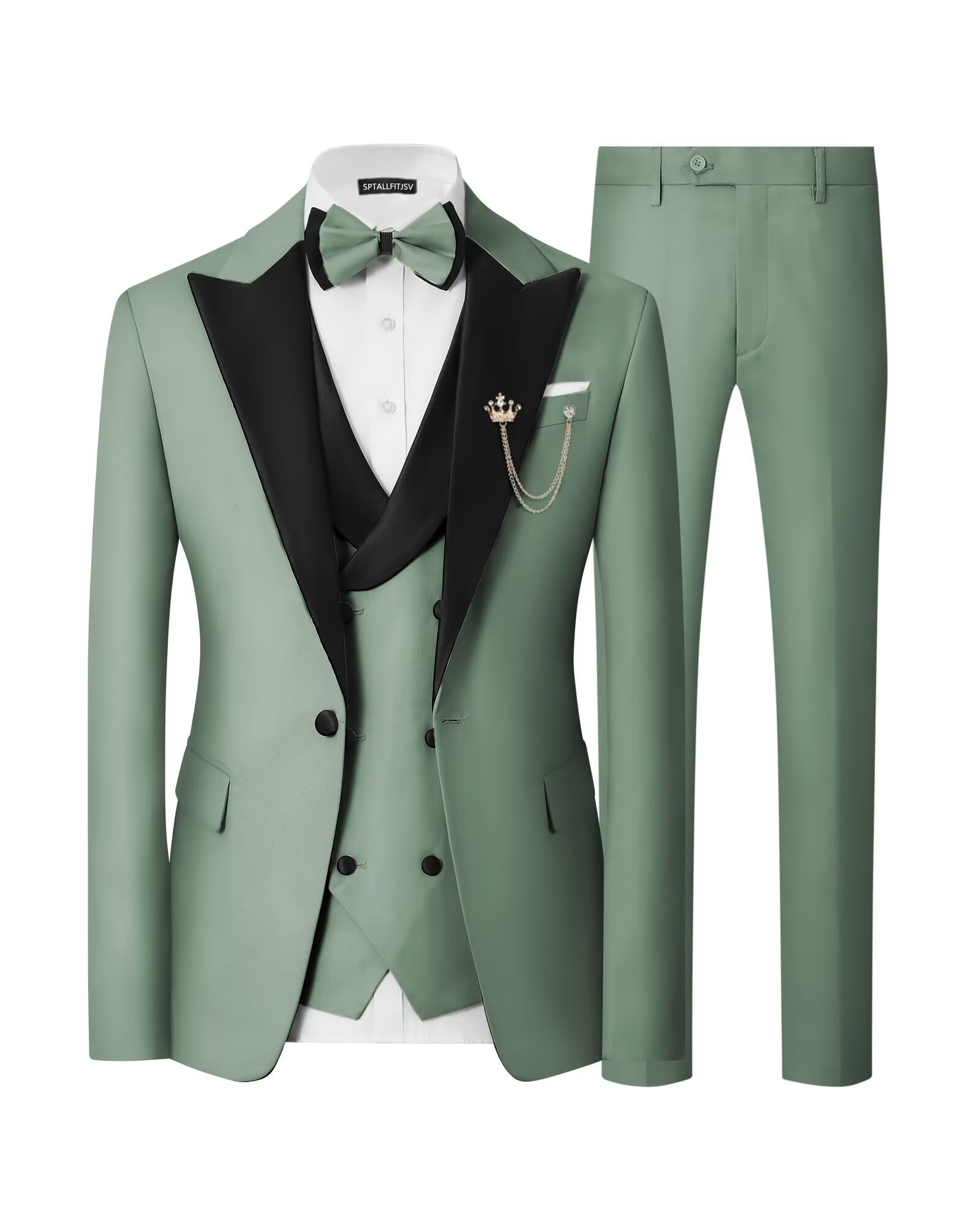 Mens 3 Piece Tuxedo Suit Slim Fit Wedding Prom Dinner Tuxedo for Men Double Breasted Suits Set with Bow Tie
