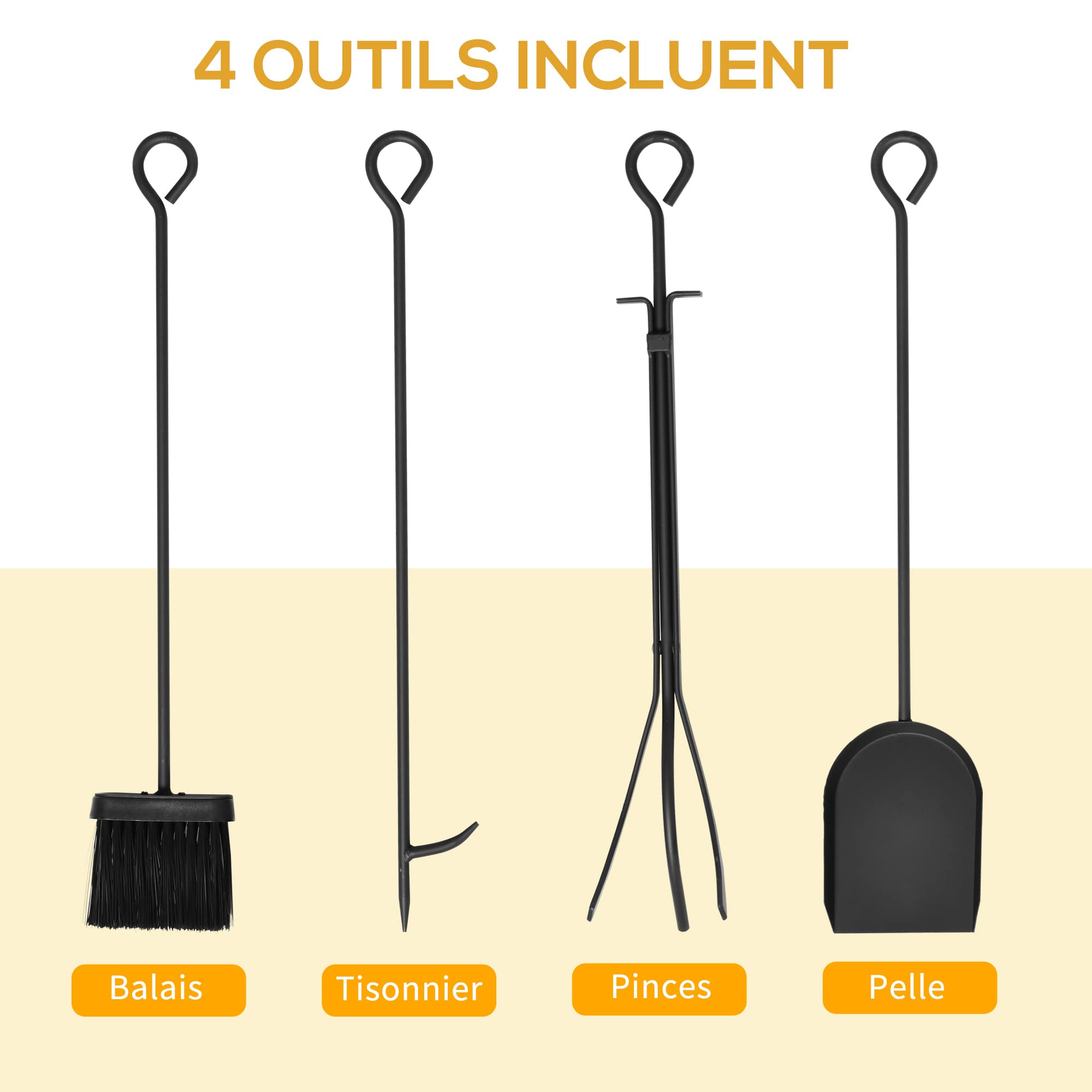HOMCOM Porte bûches - Range bûches Serviteur de cheminée Arbre - Multi Accessoires étagère 46L x 29l x 70H cm Acier Noir