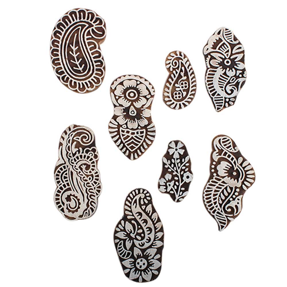 Indian-Shelf Handmade Vocalforlocal Set of 8 New Mix Wooden Printing Block (4.44 cm, Brown)-image-46