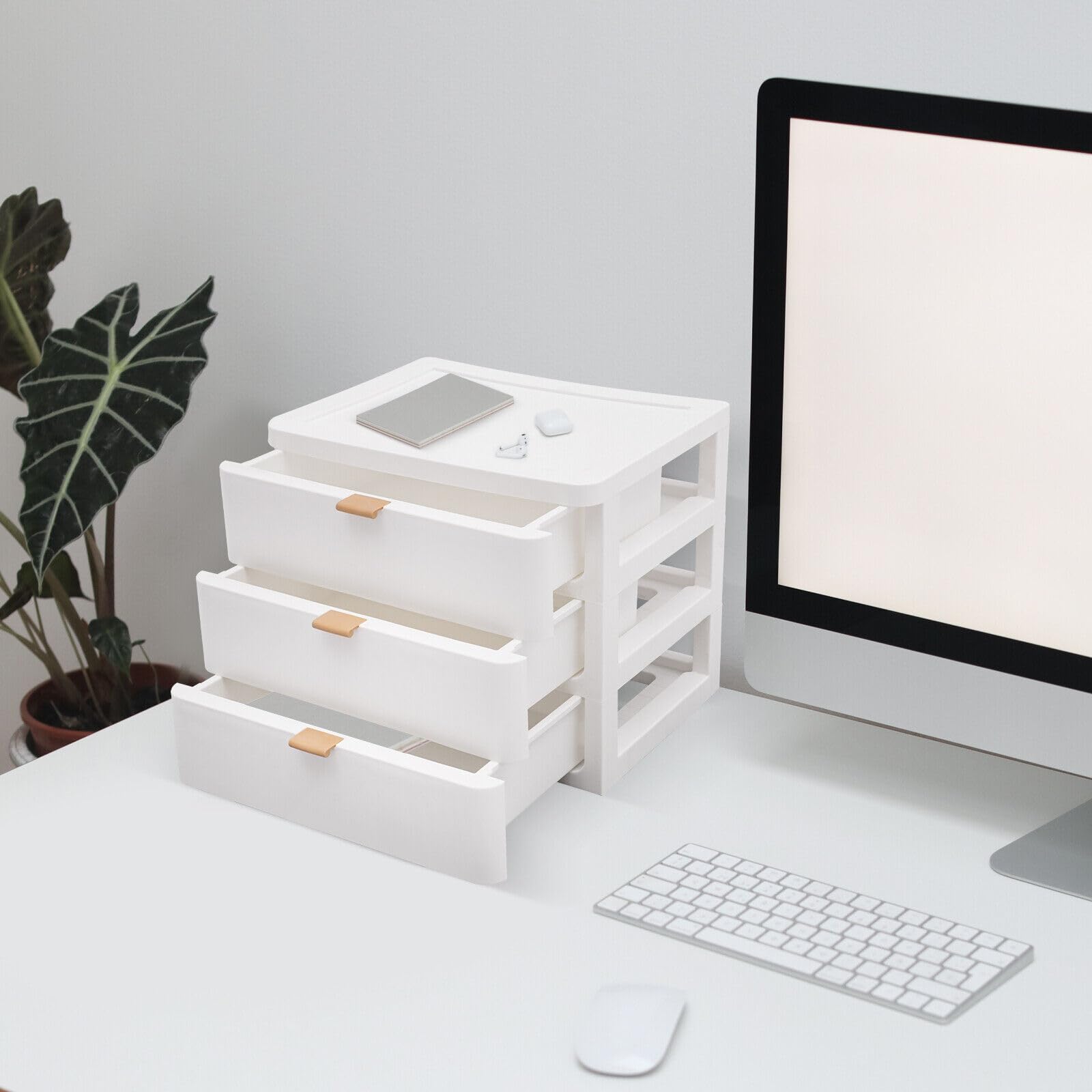 JINPRDAMZ Cassettiera da scrivania con cassetto, organizer da scrivania a 3 strati, organizer in plastica per casa, bagno, organizzatore cosmetico, bianco