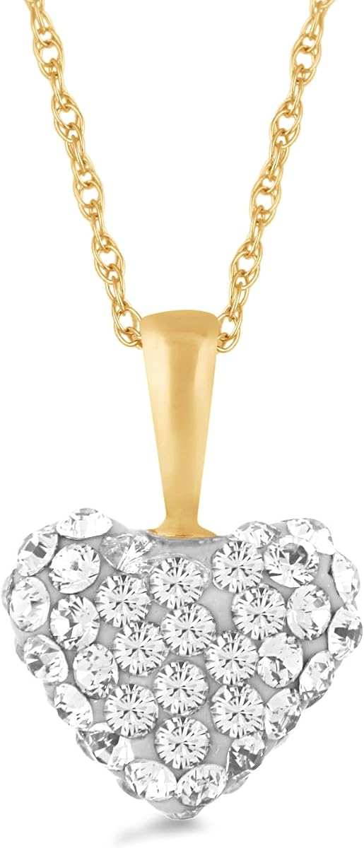 Colgante Collar Corazón Hinchado 10K Oro Amarillo con Cadena de Zirconia Cúbica Redonda Blanca 18 pulgadas 14K ORO
