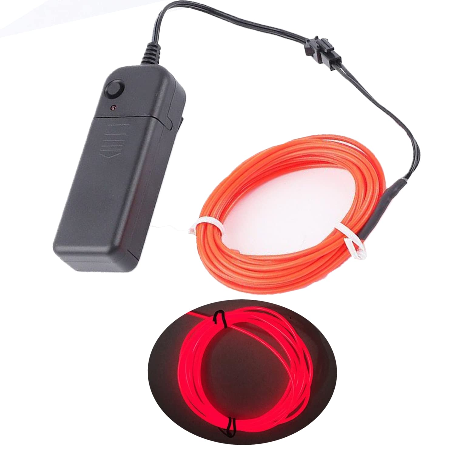 CAM2 5 m Neon Lights Battery Operated Wire High Brightness Electroluminescence Multi Colours EL Wire for Christmas Party Indoor Outdoor Decoration Wedding Pub (Red)