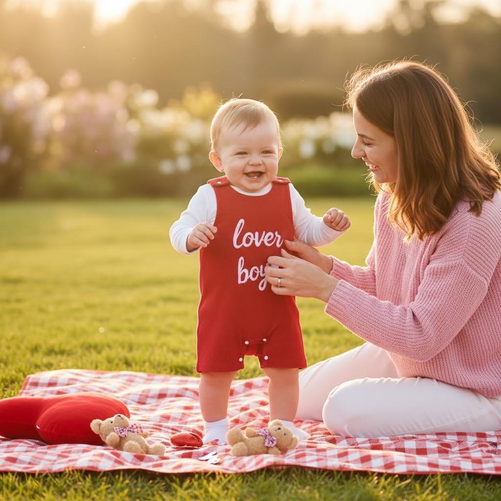 Baby Boy Valentines Day Outfit Lover Letter Print Romper Toddler Boys One Piece Jumpsuit Corduroy Overalls 0-3Y - Image 3