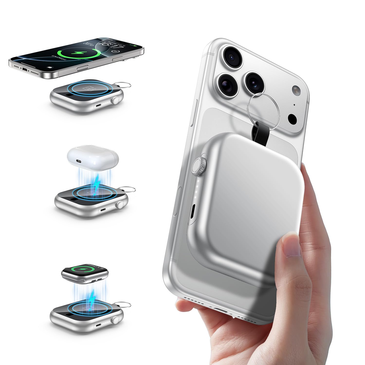 MIZUIA Small Portable Charger - for MagSafe Battery Pack 6000mAh, 3-in-1 Magnetic Wireless PowerBank for Apple Watch, 22.5W Fast Charging Power Bank