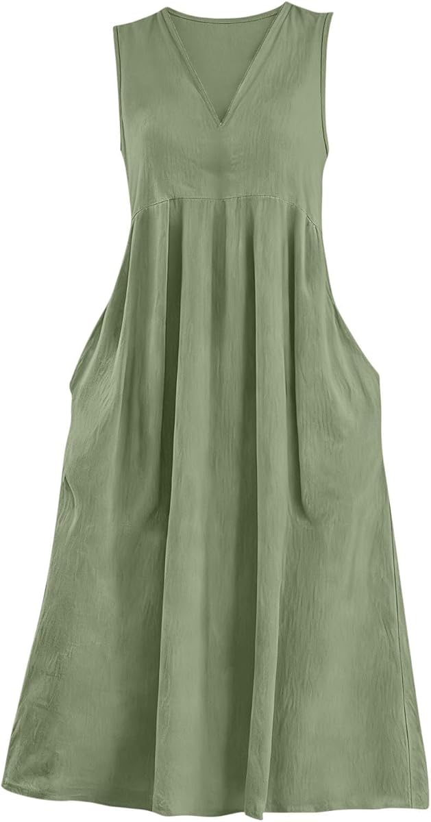 Women's Linen Dress Sleeveness Casual Maxi Dresses with Pockets view 4