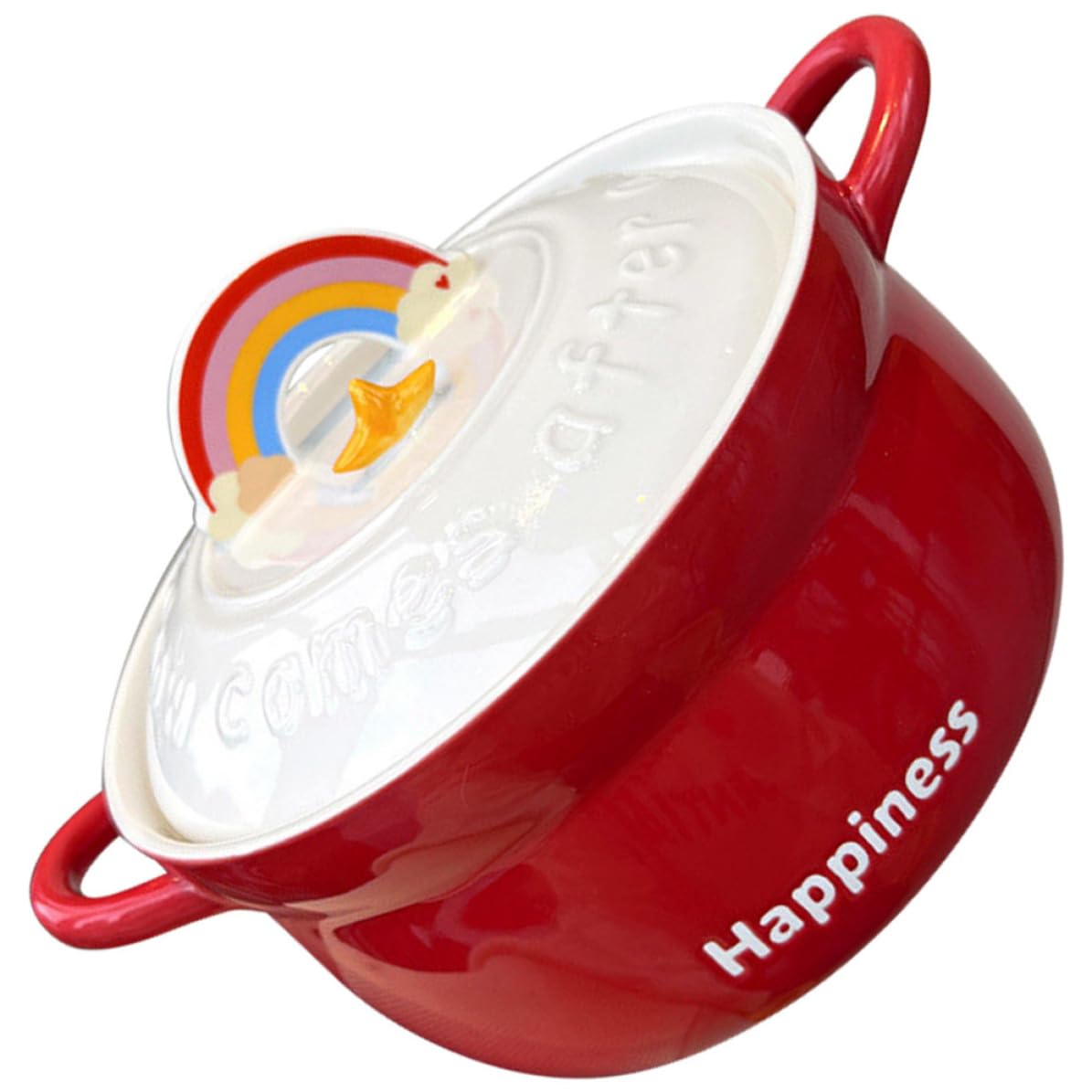 BETOOKY Tazón de Ramen con Tapa de Cerámica Roja, Cuenco para Sopa y Fideos, Diseño Decorativo y Apto para Cocina en Casa y Hoteles