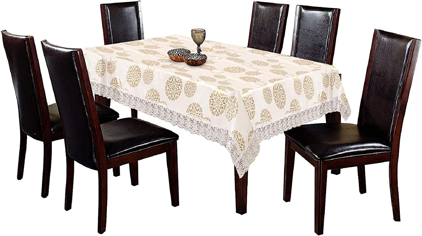 Kuber Industries Dining Table Cover Tablecloth Waterproof Protector 6 Seater with Flower Printed, 60 X 90 Inches Rectangle (White), Standard (HS_36_KUBMART019093)