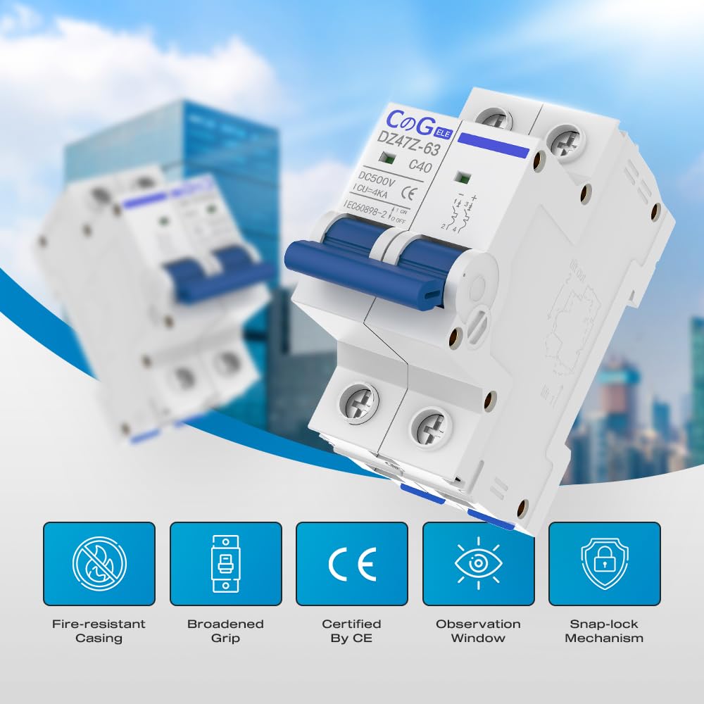 DC Miniature Circuit Breaker, CGELE 2 Pole 40 Amp 500V DC Disconnect Switch for Solar PV Systems Thermal Magnetic Trip Din Rail Mount — Amazon image 7