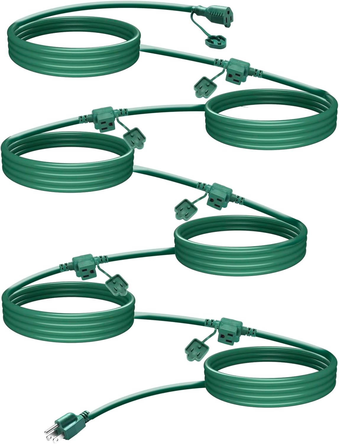 Green Outdoor Extension Cord with Multiple Outlets, 25ft Christmas Light Extension Cord Outside, Evenly Spaced 6 Plugs, 16/3 SJTW Weatherproof Wire for Landscaping Light, Holiday Party Decoration