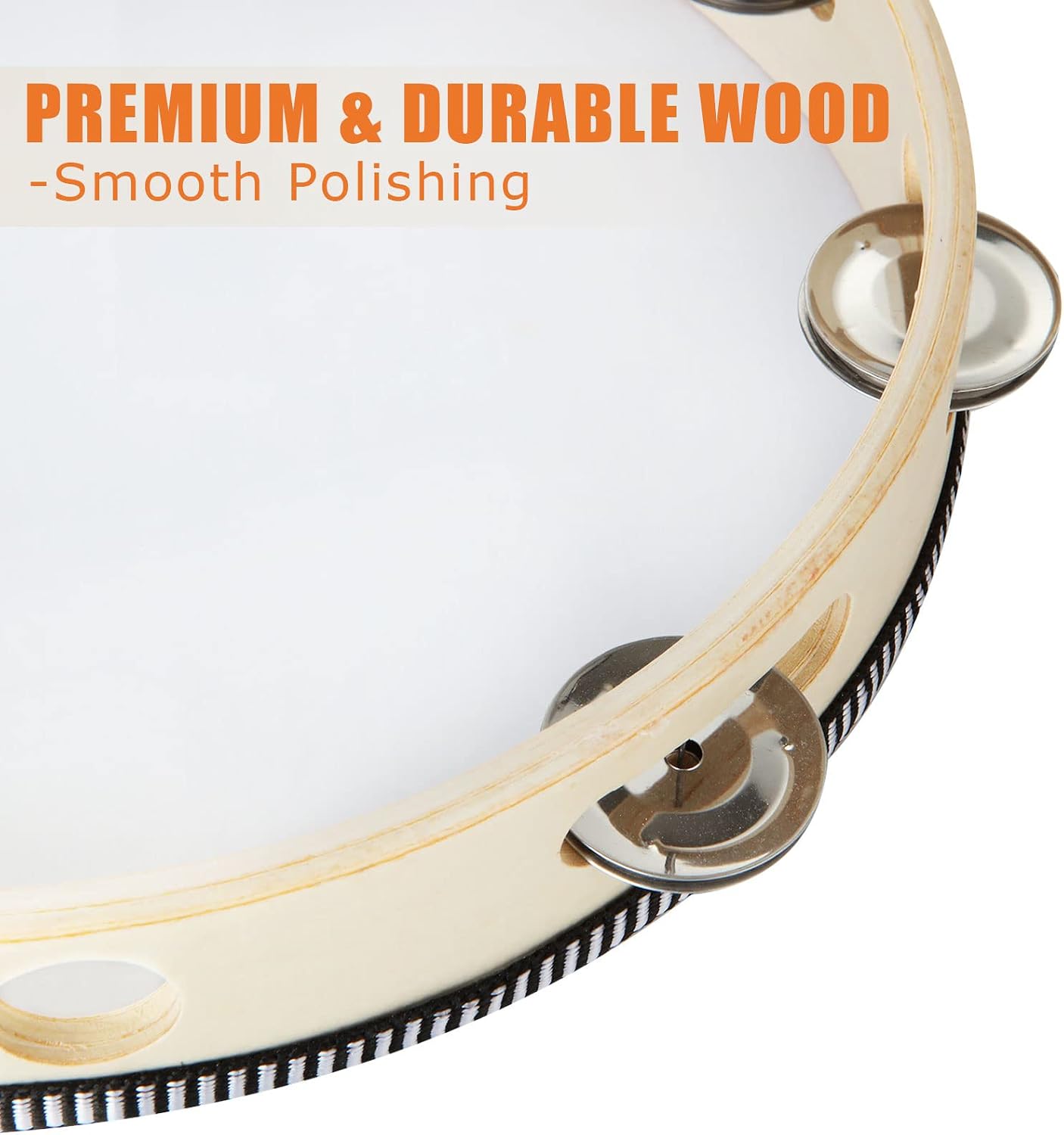3 PCS Tambourine for Adults, Wooden Tambourine 6 Inch 7 Inch 10 Inch Hand Held Drum Bell Birch Metal Jingles Percussion Gift Musical Educational Instrument for Church, KTV Party