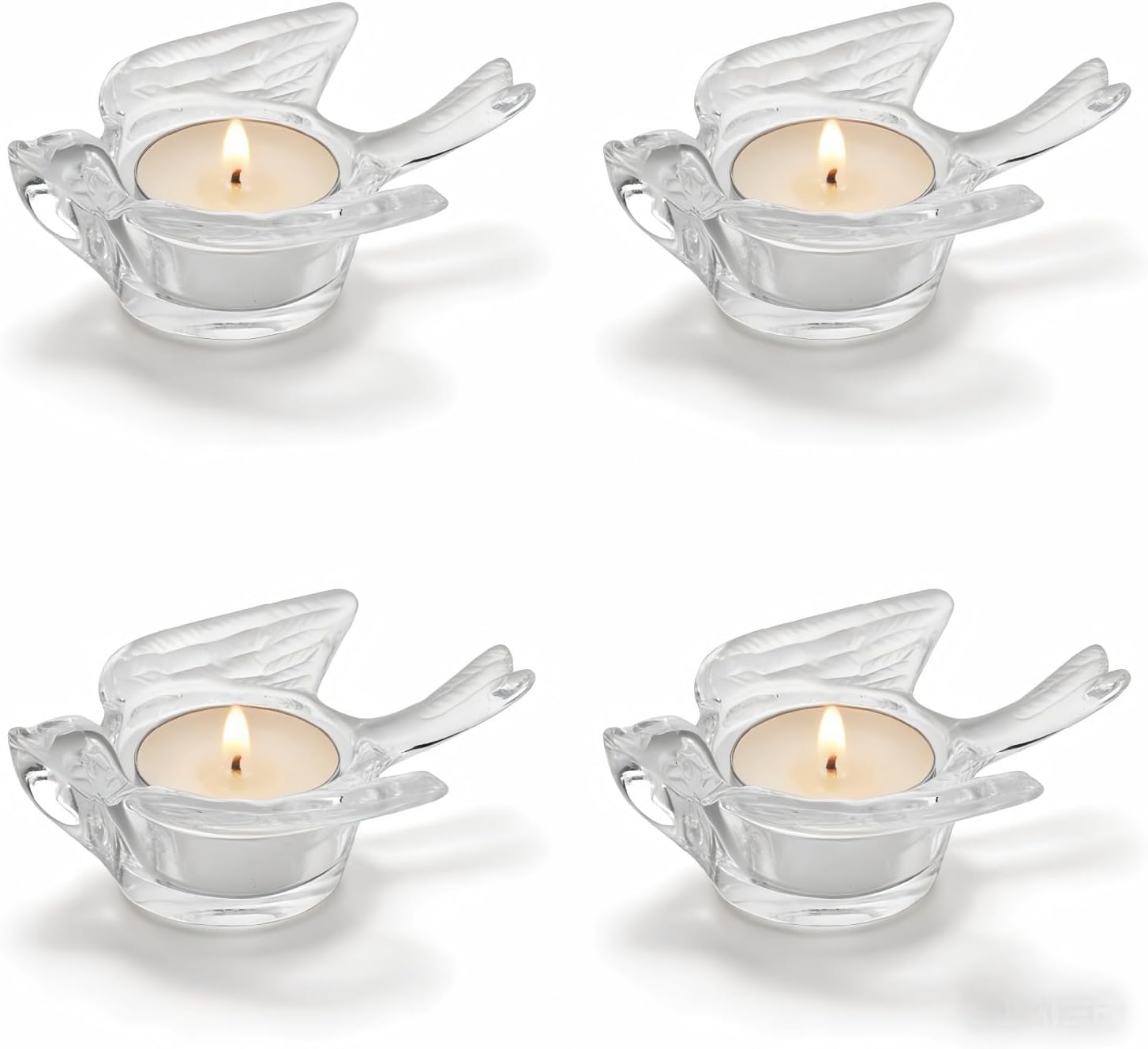 Glass Candle Holder, Transparent Glass Tea Light Base with Creative Bird Design, Decorative Home Ornament (Clear - 4pcs)