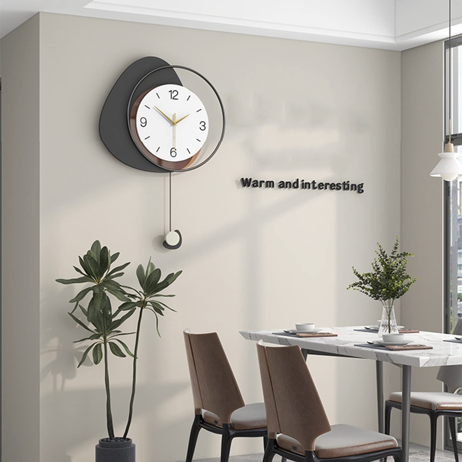 Wandklok, moderne grote wandklok woonkamer klok wandklok zonder tikken lawaai minimalistische wandklok met slinger metalen stille wandklok Scandinavisch decoratief voor woonkamer kantoor keuken