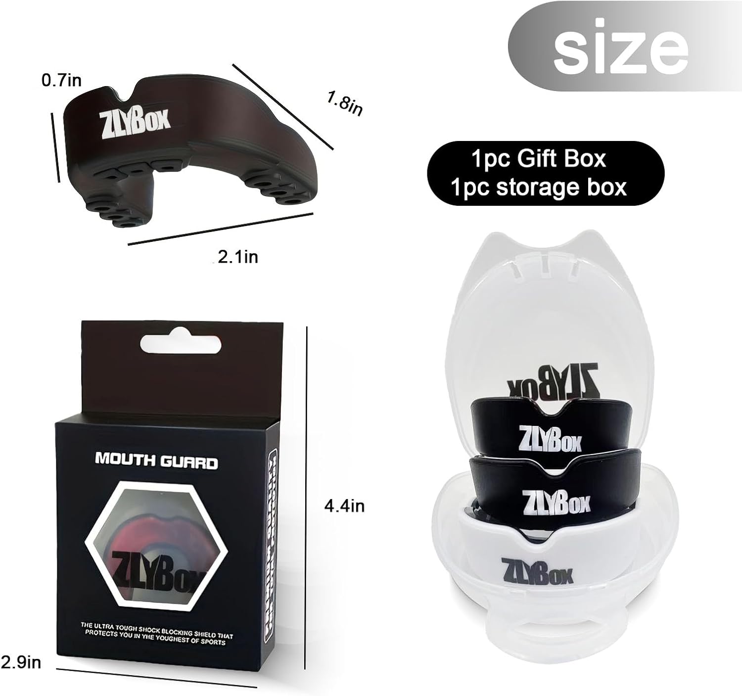 Dual-Layer Sports Mouth Guard for Adults & Youth with Case - Dental Protection for Boxing, Football, MMA, Hockey, Basketball, Lacrosse & All Contact Sports (Black White)