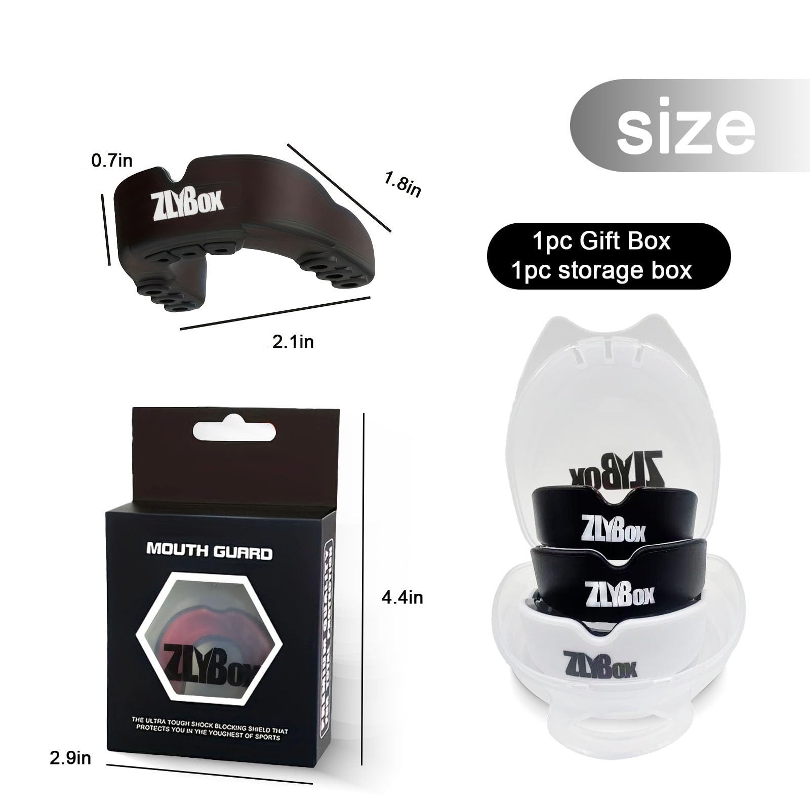 Protector bucal de fútbol de doble color para boxeo y aparatos ortopédicos, almacenamiento seguro para hombres y deportes (negro y blanco)