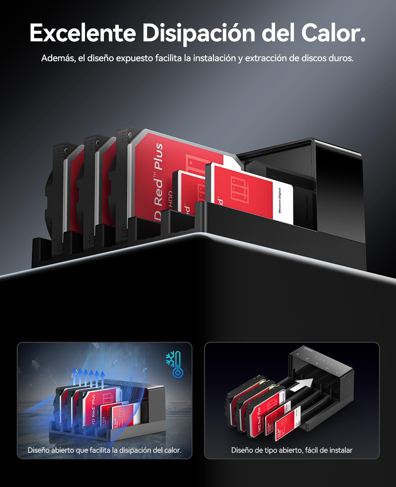 ORICO Base de Conexion Docking Station 5 HDD Discos Duros Estación USB 3.0 a SATA Estación de Acoplamiento para 2.5/3.5 Pulgadas HDD/SSD- Soporta hasta 90TB, Negro (6558US3-C)