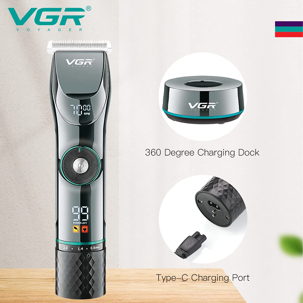 VGR Hair Clipper V-256 on charging base
