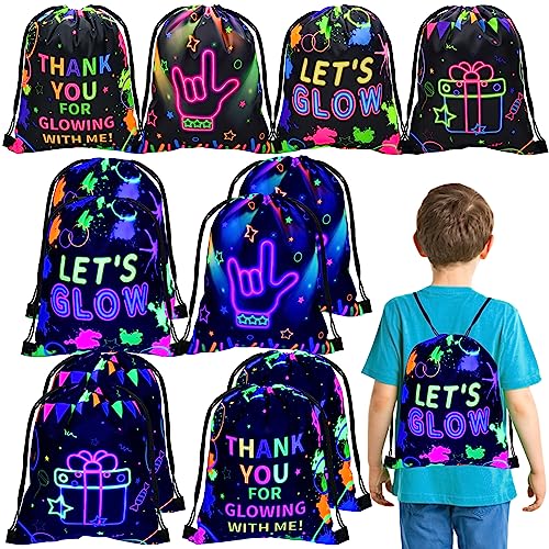 12 Stück Neon-Geschenktüten Mit Kordelzug Leuchtende Rucksäcke Goodie Bags Neon Partyzubehör Geschenktaschen für Geburtstagsfeiern Glow Partydekorationen Leuchtendes Partyzubehör für Die Dunkelheit