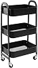 AGTEK Makeup Cart, Movable Rolling Organizer Cart, Black 3 Tier Metal Utility Cart