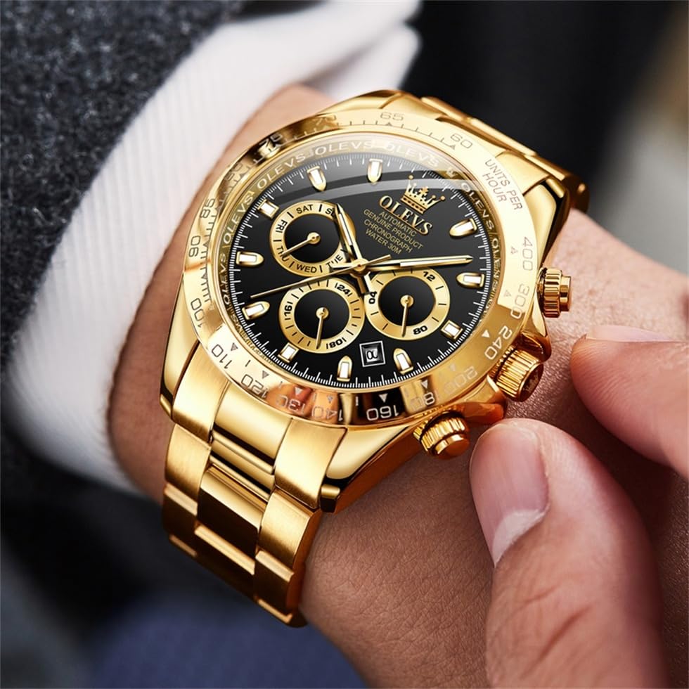 OLEVS Mens Automatic Mechanical Watch Self Winding Stainless Steel Waterproof Luminous Calendar Watch Casual Business Luxury Dress Watch