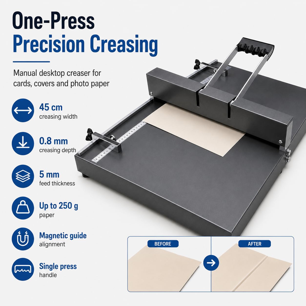 Creador de papel manual, 45 cm de longitud, 5 mm de capacidad, ideal para cartulina, cubiertas y folletos, crea arrugas precisas para resultados profesionales