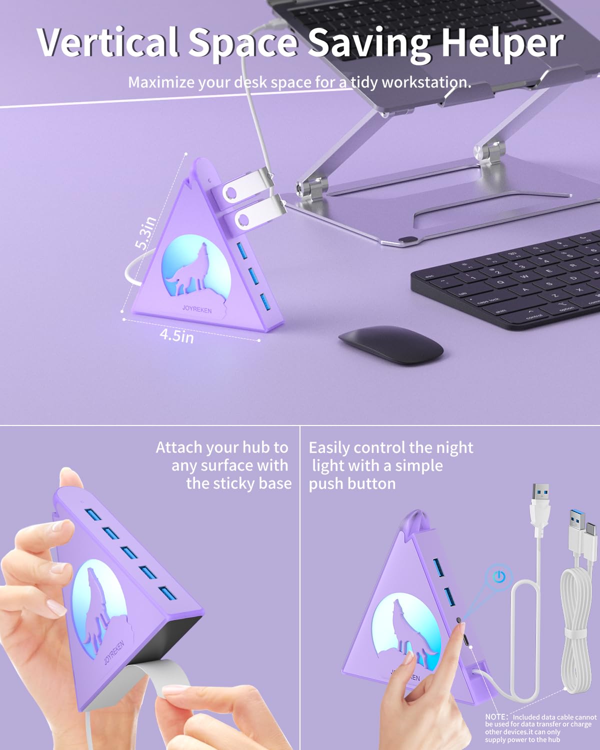 Hub USB 3.0 a 7 porte, splitter USB verticale con illuminazione RGB, trasferimento dati ad alta velocità da 5 Gbps, cavo di prolunga da 0,8 m, hub USB Tower per PC, laptop, MacBook, PS5, Xbox, unità