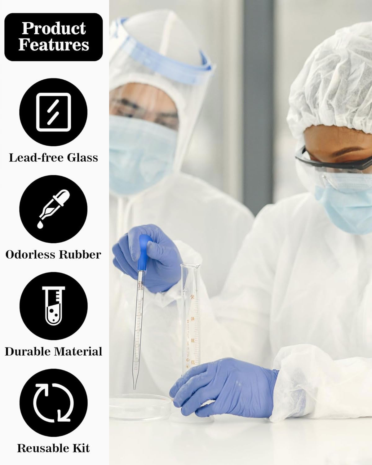 2 x pipety z zakraplaczem do płynów, pipety szklane 10 ml, pipety pomiarowe z pędzlem, pipety pomiarowe, pipety z zakraplaczem do laboratorium, badań, medycyny, szkoły