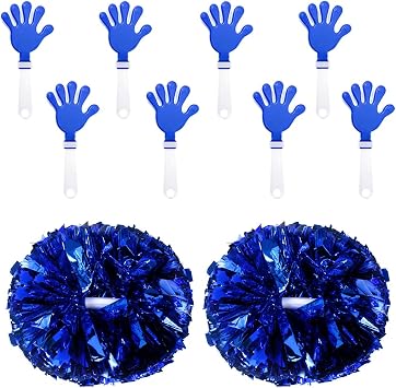 Lovecheer 10PCS Cheerleading Kit Includes 2PCS Blue Pom Poms Cheerleading and 8PCS Big Hand Clappers for Cheer Spirits Football Basketball Sports Games