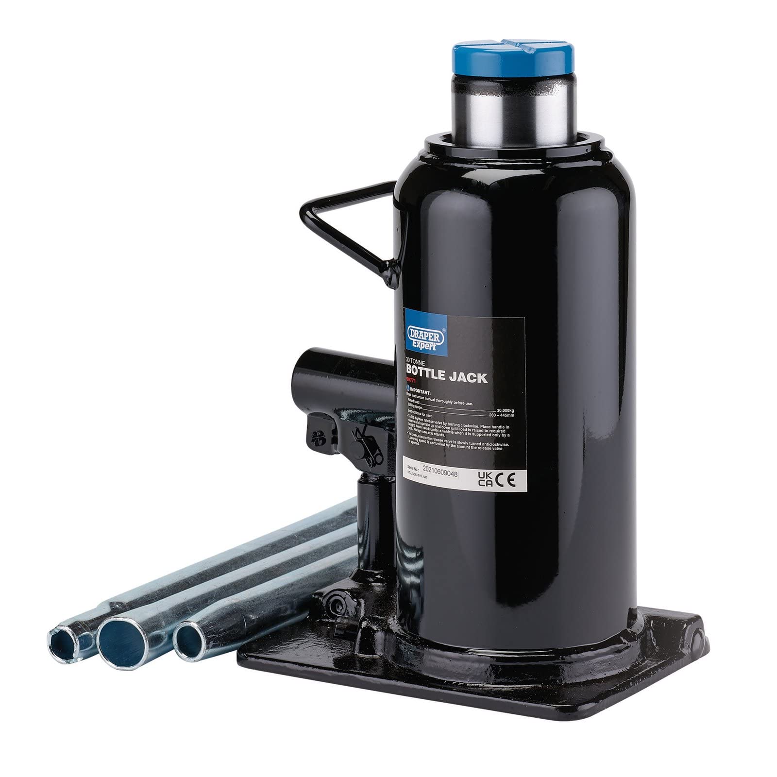 Draper 99771 - Gato hidráulico de Botella, 30 toneladas, Negro, Herramienta de elevación Comercial e Industrial Resistente