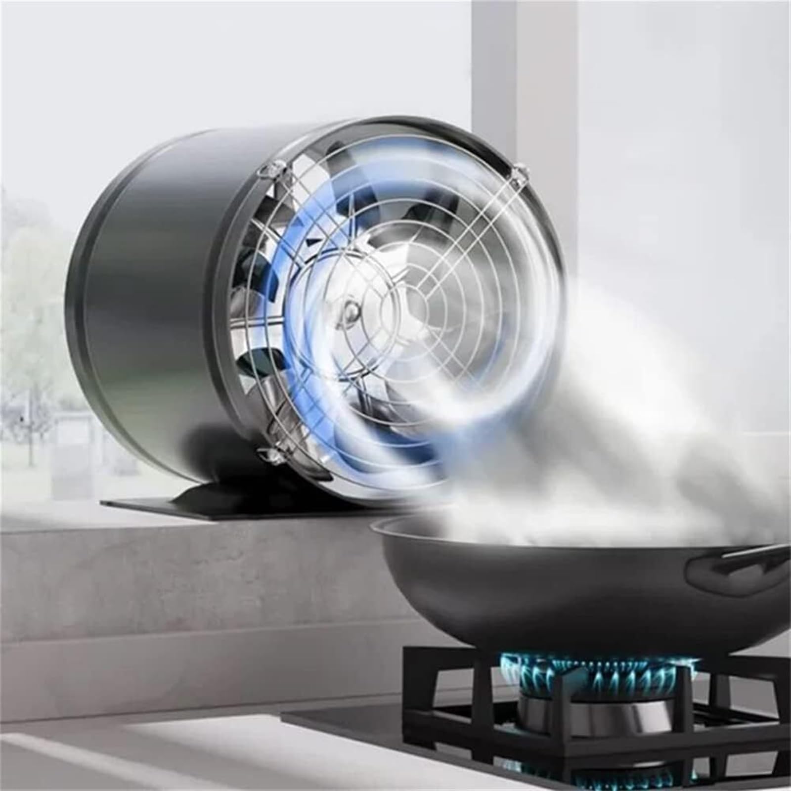 Súper succión multifuncional, extractor silencioso, potente extractor silencioso, ventilador de ventilación Extractor de cocina de aleación de aluminio con rejilla protectora, ventilador de ventilació