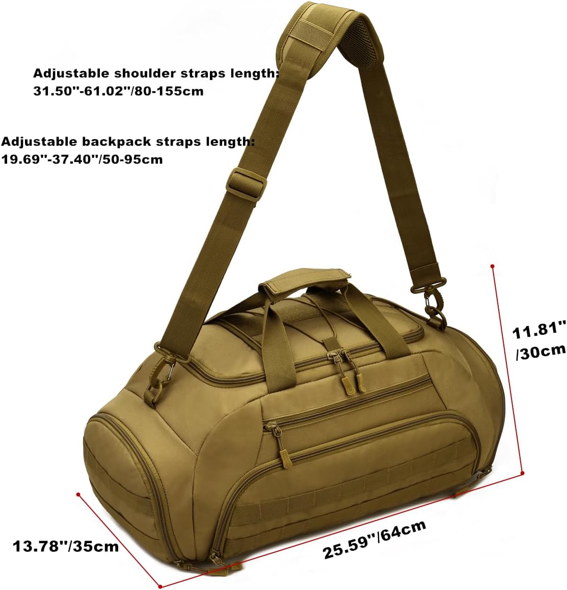 UNISTRENGH 3-Ways Tactical Military Nylon Men Holdall Weekend Travel Duffel Bag Backpack Messenger Shoulder Bags Rucksack Handbag (Coyote-45L)