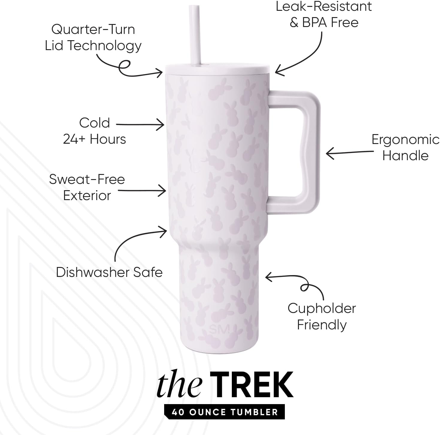 Simple Modern Easter 40 oz Trek Tumbler with Handle and Straw Lid | Cup Holder Friendly Insulated Stainless Steel Travel Mug | Easter Bunnies