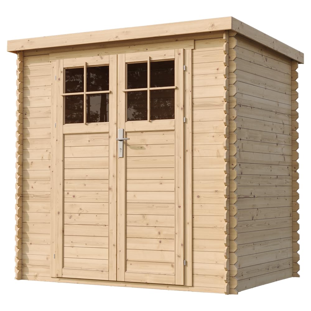 TIMBELA M311F Holzhaus Gartenhaus mit hochwertige abschließbare Tür - Gartenschuppen Holz B204xL142xH200 cm/ 2,22 m2 Lagerschuppen für Garten - Fahrrad Schuppen - Wasserfestes Dach