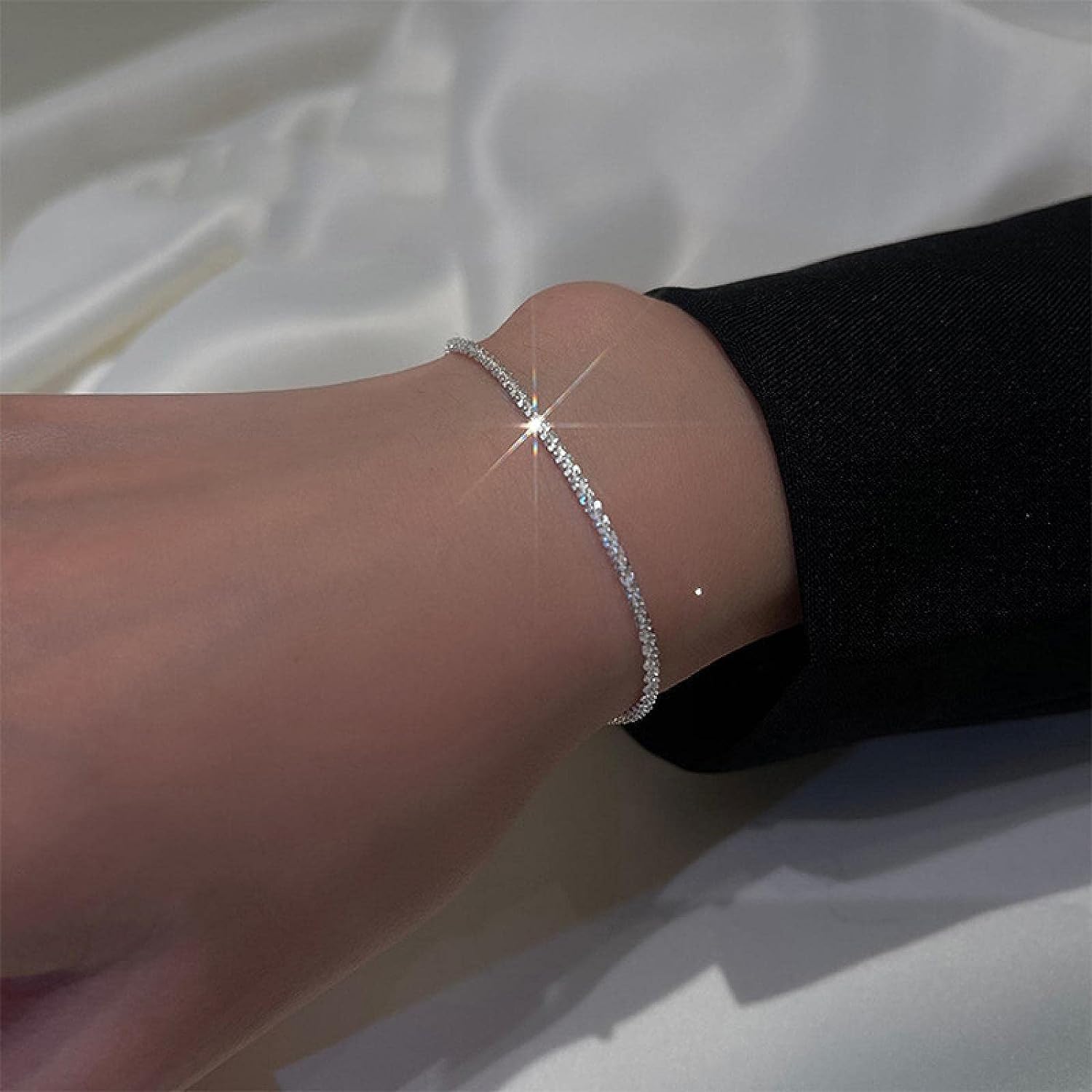 Bracelet 925 Sterling Silver Sparkling Glitter Bracelet Temperament Women Versatile Star Chain Girlfriend Gift