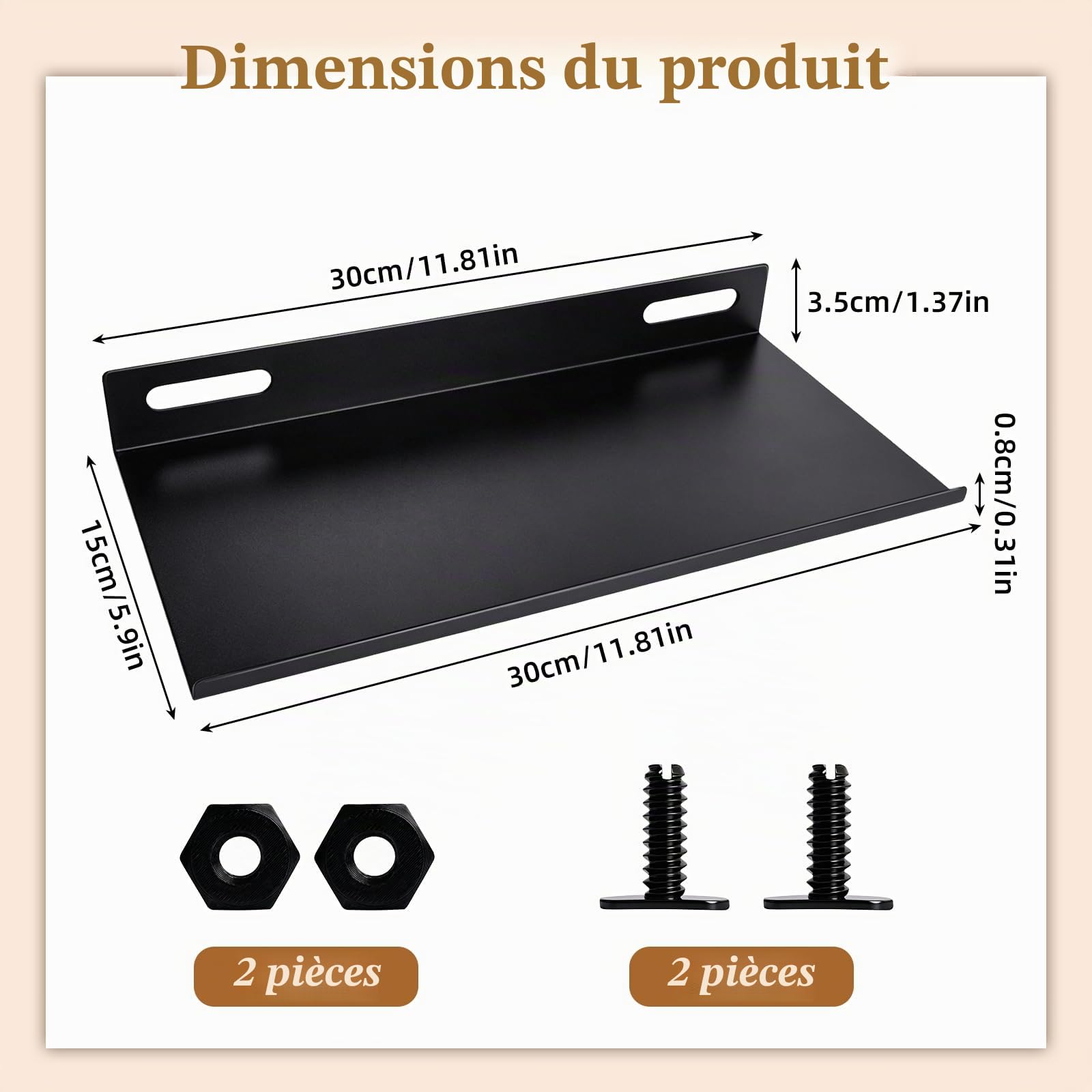 Étagère pour Panneaux Acoustiques sans Perçage 30 x 15cm | En métal Noir Accessoires de Panneaux Acoustiques, Panneau Acoustique Etagere pour Salon Chambre à Coucher, Bureau, Cuisine
