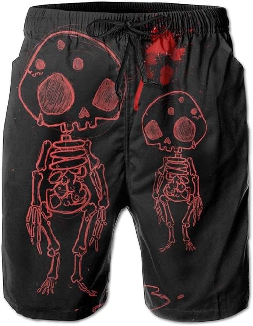Skull Men Shorts 100% Polyester Elastic Fashion Not Fade Beach Shorts Men Shorts White : Amazon 