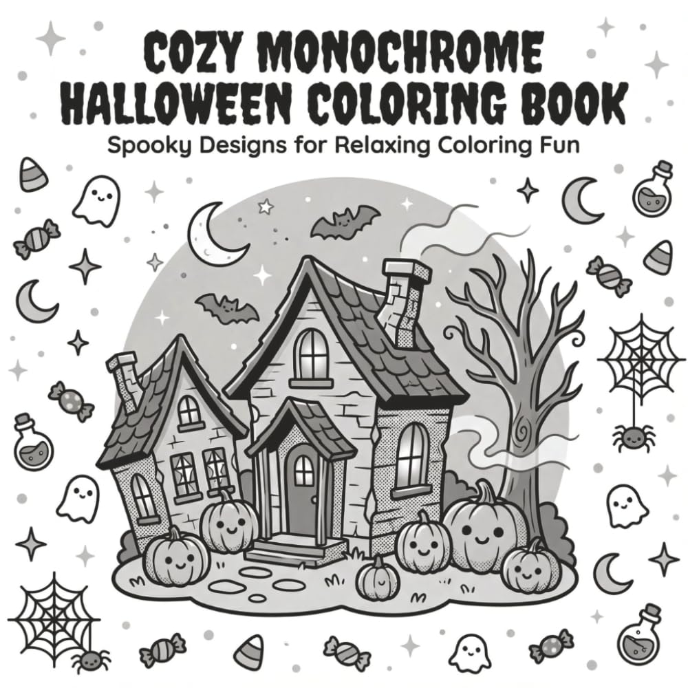 Cozy Monochrome Halloween Coloring Book : Spooky Designs for Relaxing Coloring Fun (cozy monochrome coloring book black and white)